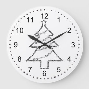 Trombone Text Christmas Tree Large Clock