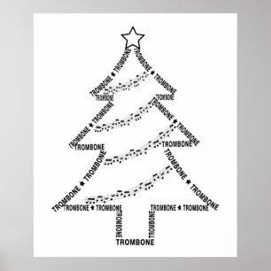 Trombone Text Christmas Tree Poster