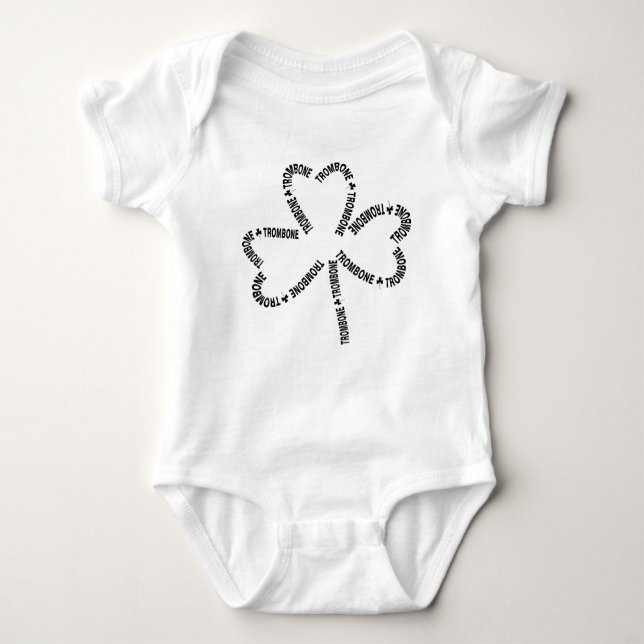 Trombone Text Shamrock Baby Bodysuit (Front)