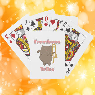 Trombone Tribe Brown Kawaii Cat Pink Playing Cards