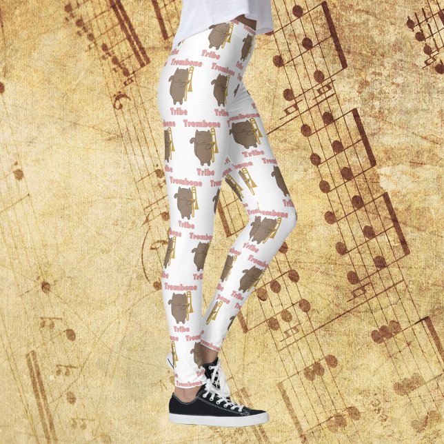 Trombone Tribe Brown Kitty Cat Pink Pattern Leggings (Creator Uploaded)