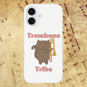 Trombone Tribe Cute Cat Musician Pink iPhone 16 Case