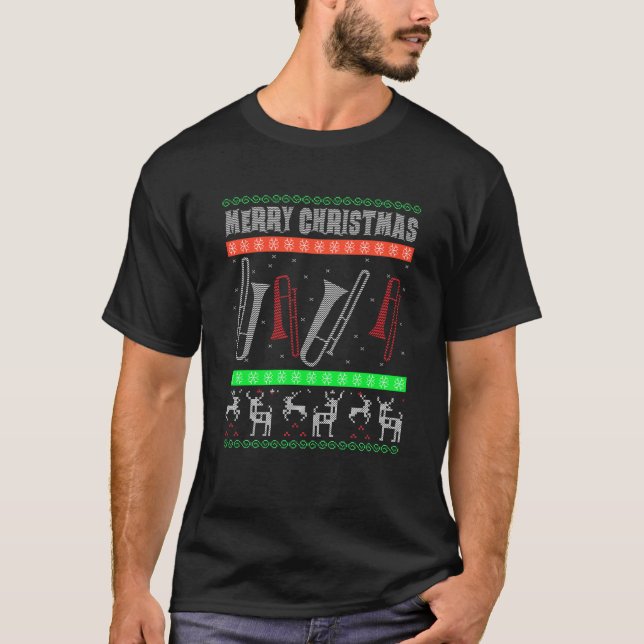 Trombone Ugly Christmas Sweater for Band Trombone  (Front)