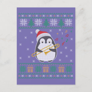 Trombone Ugly Christmas Sweater Penguin Xmas Famil Postcard