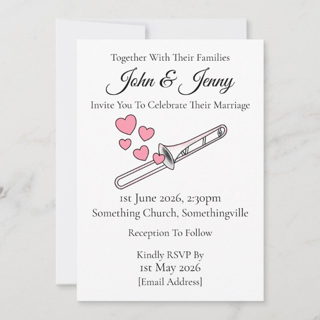 Trombone Wedding Invitation Brass Musicians (Front)