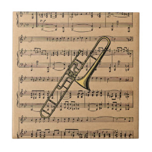 Trombone With Sheet Music Background Tile