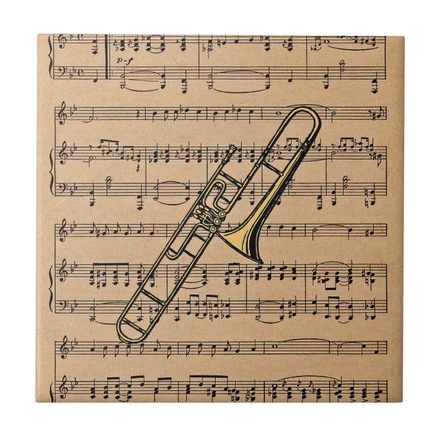 Trombone With Sheet Music Background Tile (Front)