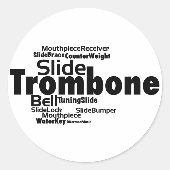 Trombone Word Cloud Black Text Classic Round Sticker (Front)
