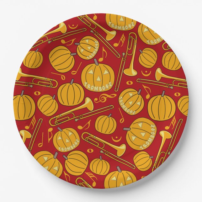 Trombones Halloween Pumpkin Pattern Paper Plate (Front)