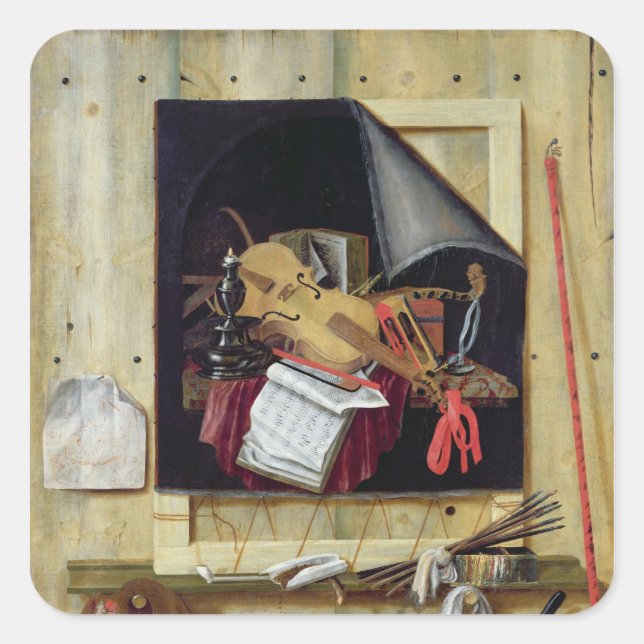 Trompe l'Oeil Still Life, 1665 Square Sticker (Front)