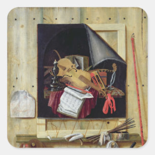 Trompe l'Oeil Still Life, 1665 Square Sticker