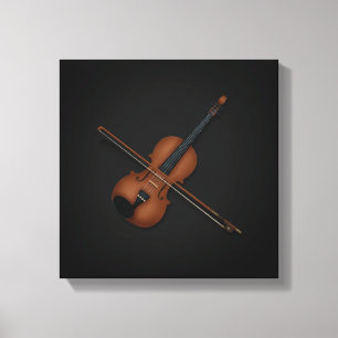 Trompe L'oeil Violin with Bow on Top 12x12 Black Canvas Print