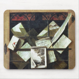 Trompe l'oeil with letters and notebooks, 1665 mouse pad