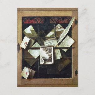 Trompe l'oeil with letters and notebooks, 1665 postcard