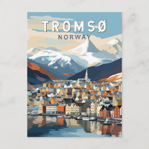 Tromso Norway Travel Art Vintage Postcard