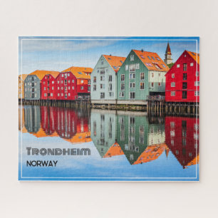 Trondheim Norway Fjord Red and Green Homes Framed Jigsaw Puzzle