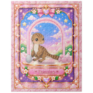 Troodon Dinosaur, Kawaii Art Jigsaw Puzzle