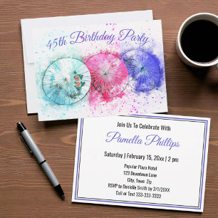 Tropcial Cocktail Umbrellas 45th Birthday Invite