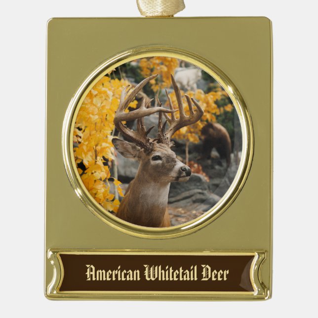 Trophy Deer Gold Plated Banner Ornament (Front)