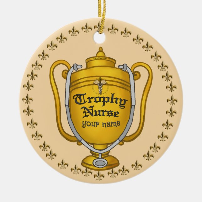 Trophy nurse ceramic tree decoration (Front)