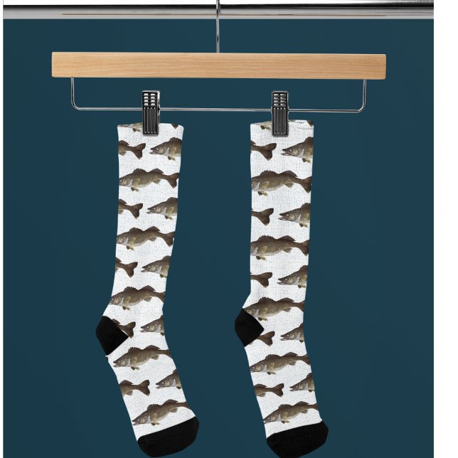 Trophy Walleye Fishing Pattern Outdoors Fish Socks (Walleye fishing socks for the avid angler.)