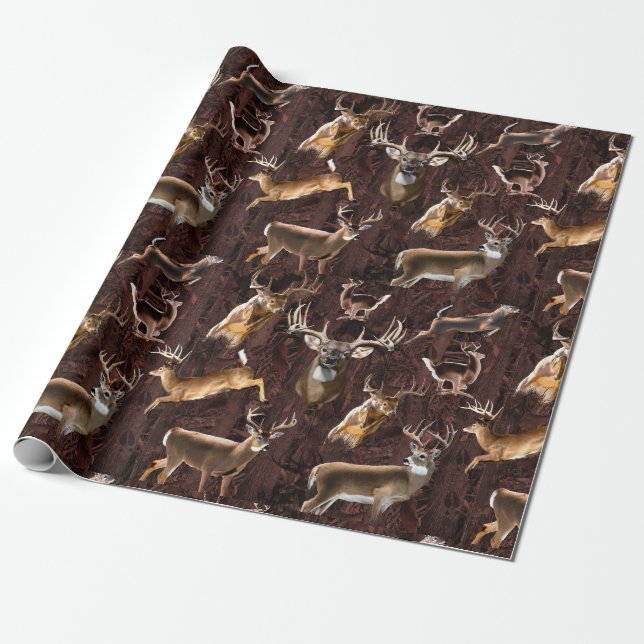 Trophy Whitetail Bucks Wrapping Paper (Unrolled)