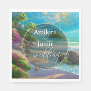 Tropic Beach Background Faux Glitter Wedding Napkin