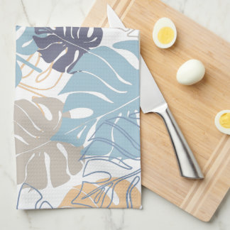 Tropic blue and yellow leaf pattern tea towel