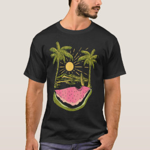 Tropic Fruit Surfboard Palm Trees Surfing Sunset W T-Shirt