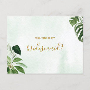 Tropic Green Leaf Will You Be My Bridesmaid Invitation Postcard