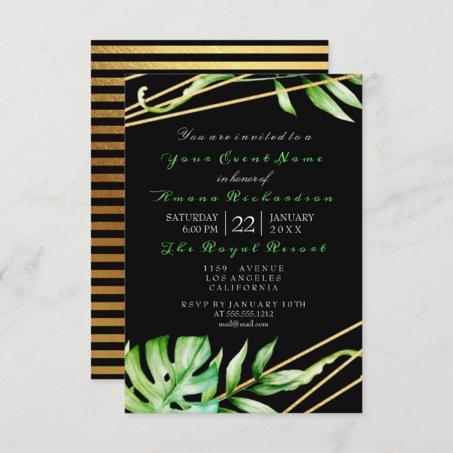Tropic Jungle Black White Party Stripes Framed Invitation (Front/Back)