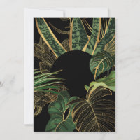 Tropic leaf banner, green jungle plants and golden