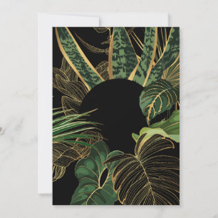 Tropic leaf banner, green jungle plants and golden holiday card