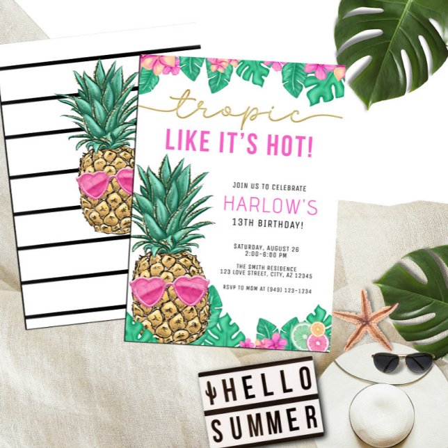 Tropic Like It's Hot Pineapple Tropical Birthday Invitation (Creator Uploaded)