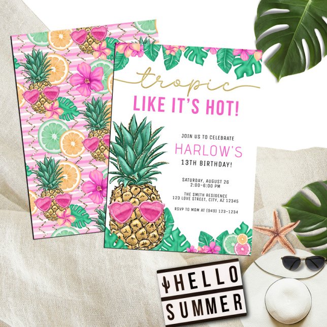 Tropic Like It's Hot Pineapple Tropical Birthday Invitation (Creator Uploaded)