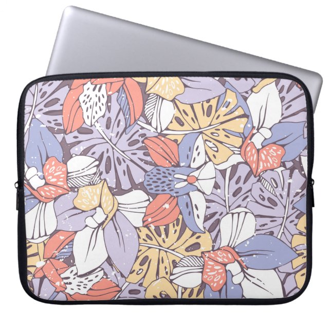 Tropic seamless pattern with orchid and monstera l laptop sleeve (Front)