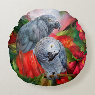 Tropic Spirits-African Greys Art Pillow-Round Round Cushion