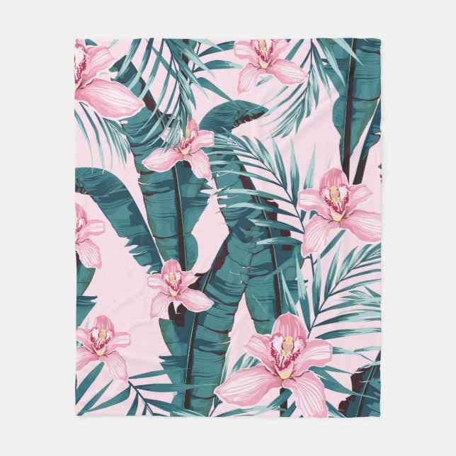 Tropic summer painting seamless pattern with palm  fleece blanket (Front)