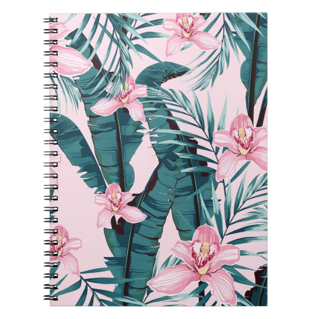Tropic summer painting seamless pattern with palm  notebook (Front)