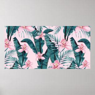 Tropic summer painting seamless pattern with palm poster