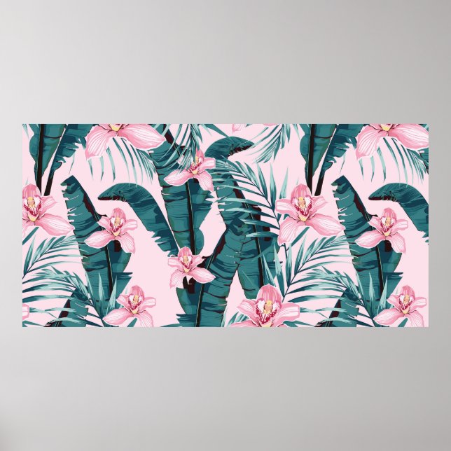 Tropic summer painting seamless pattern with palm  poster (Front)