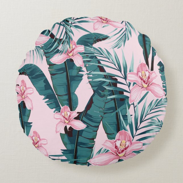 Tropic summer painting seamless pattern with palm  round cushion (Front)