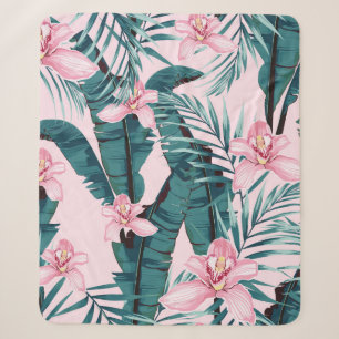 Tropic summer painting seamless pattern with palm  sherpa blanket