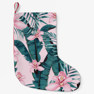 Tropic summer painting seamless pattern with palm  small christmas stocking