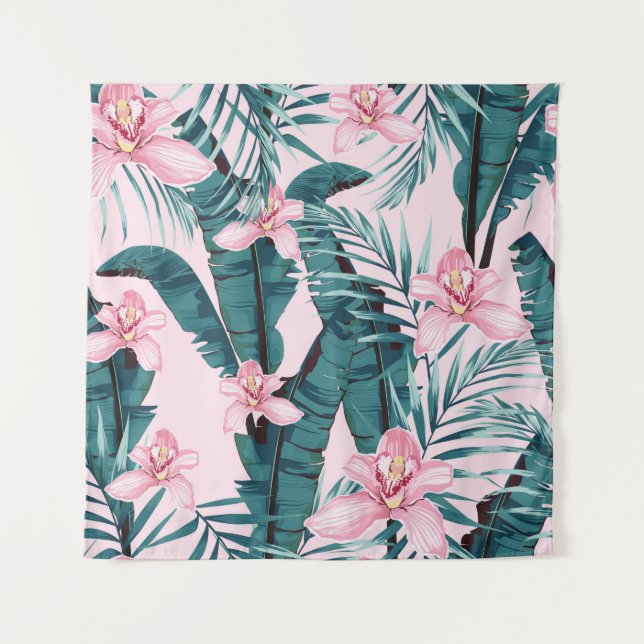 Tropic summer painting seamless pattern with palm  tapestry (Front)