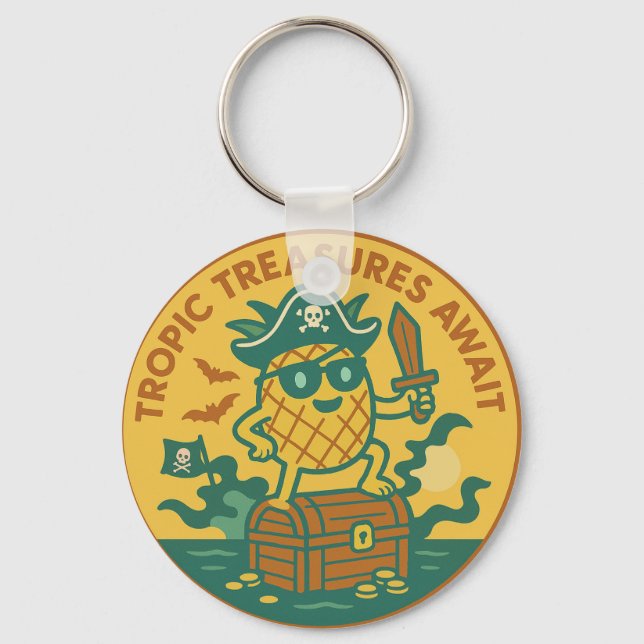 Tropic Treasures Await Pineapple Key Ring (Front)