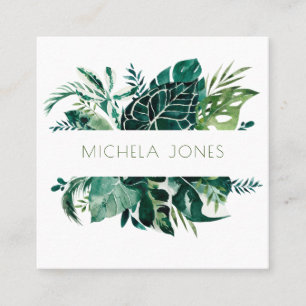 Tropic Tropical Green Leaves Designer Square Business Card