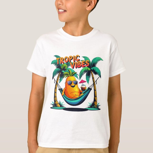 Tropic Vibes: Cool Papaya Lounging in a Hammock T-Shirt (Front)