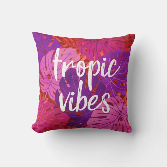 Tropic Vibes Hawaiian Monstera Leaf Tropical Warm Cushion (Front)