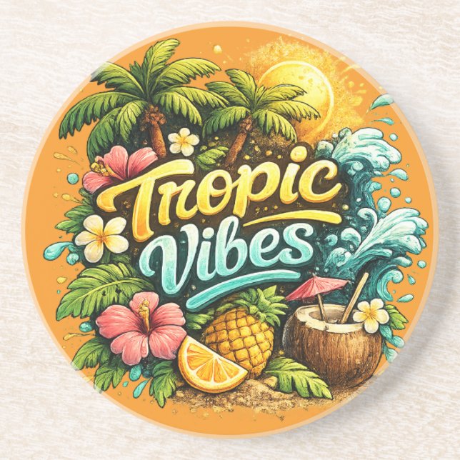 Tropic Vibes Tropical Paradise Design Coaster (Front)